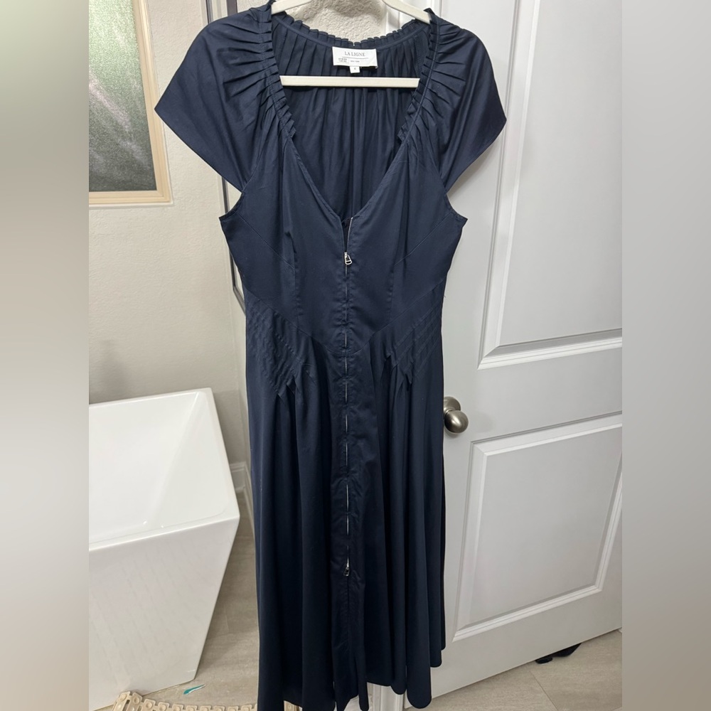 La Ligne Navy Blue Midi Dress with Cap Sleeves - Picture 2 of 2
